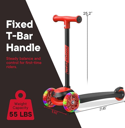3 Wheel Scooter for Kids, Smooth Light Up LED Front Wheels, Wide Anti Slip Deck, Rear Foot Brake, Easy Lean to Steer Maneuvering, Indoor & Outdoor Ride On Toys for Ages 2 Up,