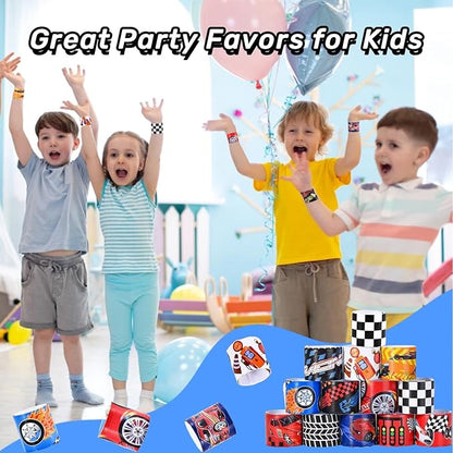 60pcs Hot Car Party Favors for Kids Bulk Slap Bracelets with Race Cars Theme Snap Bracelet for Kids, Goodie Bags Stuffers for Birthday Party, Treasure Box Toys for Classroom Prizes