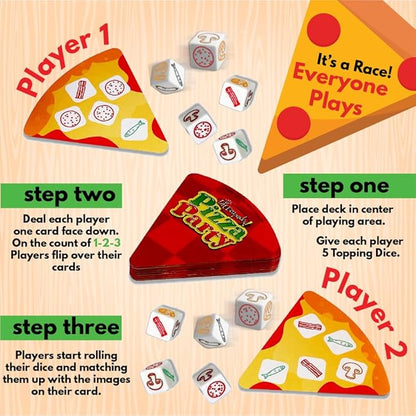 University Games, Pizza Party Dice Game, Dice Game for Kids and Families, Ages 6+ (5 count)