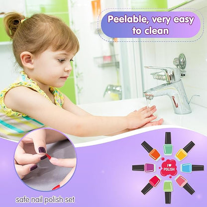 Kids Nail Polish Set for Girls Nail Art Kits with Nail Dryer, Quick Dry & Peel Off & Non-Toxic Nail Polish,2 in 1 Nail Art Pen - Charm Bracelet Making Kit & Ring Birthday Gifts for Girls Ages 7-12