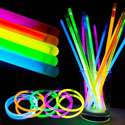 Glow Sticks 200 Bulk Pack - 100 Pcs Per Pack - 12 Hour Glow Stick - 8" Necklace Bracelet and Glasses Party Favors - Thanksgiving and Christmas Party - Outdoor Concerts - Festivals - Nighttime Sport
