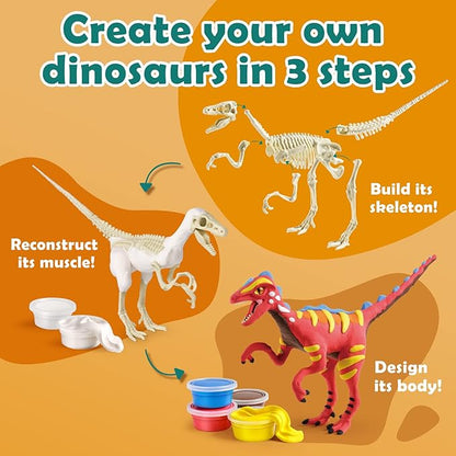 Drama Planet Air Dry Clay Dinosaur Craft Kit for Kids, Build and Design Your Own Dinosaurs with Modeling Clay, 3 Dinosaur Fossil Skeletons, Gifts for Boys and Girls Ages 6 & Up