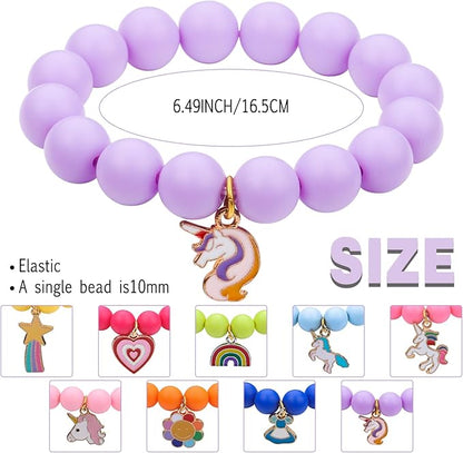 9Pcs Bead Bracelet for Kids Girls Colourful Beads for Kid Rainbow Sunflowers Unicorns Pendant Beaded Bracelet for Party Favor