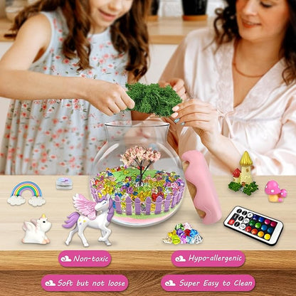 Unicorn Gift for Girls Unicorn Terrarium Kit for Kids Birthday Gift for Girls Ages 4 5 6 7 8-12 Year Old Light-Up Kit Crafts DIY Arts Toys Unicorn Toys for Girls Birthday Ideas Present for Kids