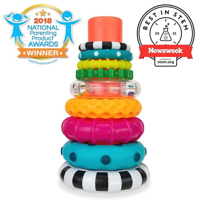Sassy Stacks of Circles Stacking Ring STEM Learning Toy, Age 6+ Months, Multi, 9 Piece Set