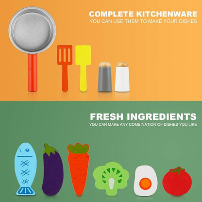 TOY Life Wooden Kitchen Sets for Kids, Wooden Play Food, Wooden Food Toys, Wooden Kitchen Toys, Wooden Play Set, Wooden Puzzles for Toddlers, Toy Cooking Set for Toddlers