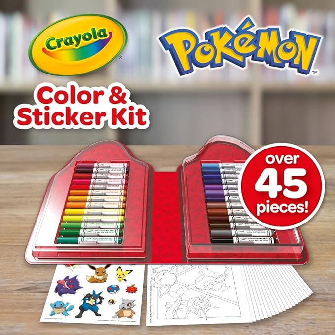 Crayola Pokemon Art Kit for Kids (45pcs), Pokemon Coloring Book Pages, Pokemon Stickers for Kids, Pokemon Toys, Holiday Gift, Ages 4+
