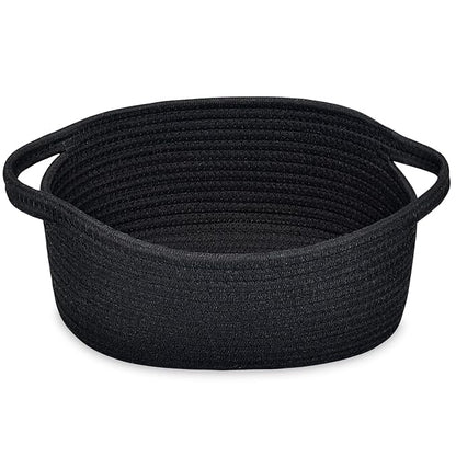 ABenkle Small Basket with Handles - Decorative Durable Rope Woven Storage Bin Shelf Storage Organizer Cube, Easter Baby Gift Basket, 12"x8"x5", Black