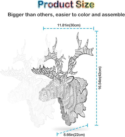 Hautton 3D Coloring Puzzle, Creative DIY Painting Puzzle Set Toy with 10 Colouring Pens, Fun Arts Crafts Gift for Kids Age 3 4 5 6 7 8 9 10 11 12 -Elk