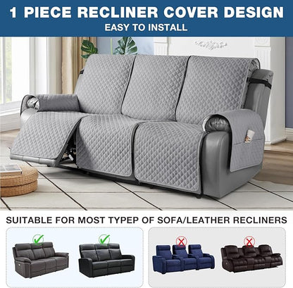 TAOCOCO Recliner Sofa Slipcover Couch Covers for 3 Cushion Couch, Pet Sofa Cover for 3 Seat Recliner Sofa, Washable Reclining Furniture Protector with Elastic Straps(3 Seater, Light Gray)