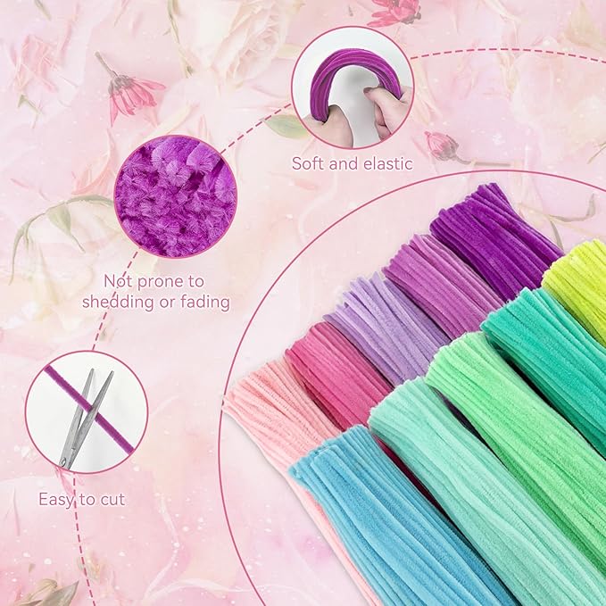 500 Pcs Pipe Cleaners for Crafts – 10 Colors Chenille Stems with Glue Guns & Tape Measure – Perfect for DIY Projects, Holiday & Room Decorations, Arts and Crafts Activities (Macaron, 12in x 8mm)