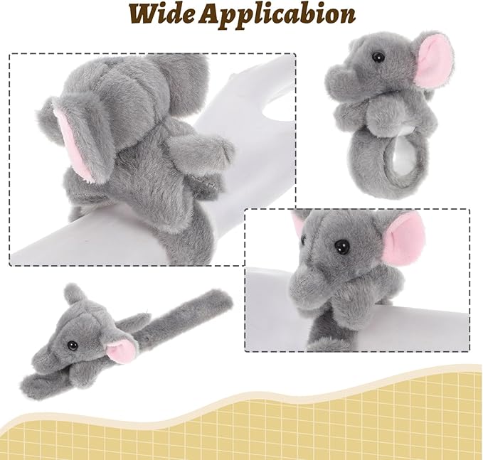 Abaodam Animal Slap Bracelet Elephant Slap Bracelet Plush Stuffed Animal Hugger Snap Wrist Band for Kids Birthday Party Gifts