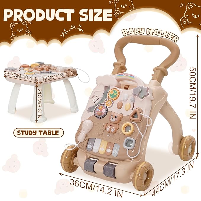 3 in 1 Baby Push Walker and Activity Center, Learning to Walk, Sit to Stand, Early Learning Push Toys with Music Piano for Infant 12 Months, Walking Toys Gift for Toddler Toddlers