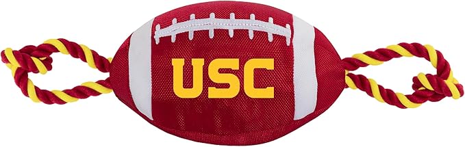 Pets First USC Football Dog Toy, Tough Quality Nylon Materials, Strong Pull Ropes, Inner Squeaker, Collegiate Team Color