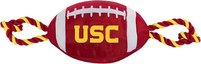 Pets First USC Football Dog Toy, Tough Quality Nylon Materials, Strong Pull Ropes, Inner Squeaker, Collegiate Team Color
