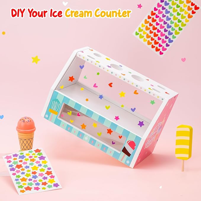 Meland Ice Cream Toy - Wooden Ice Cream Play Set with Aprons, Kids Toys for Toddlers Pretend Play, Toys for Girls Boys 3 4 5 6 7 Years Old Wooden Toys Play Store Playset for Kids Children Gift