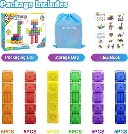 1.38 inch Magnetic Blocks Toddler Toys, 30pcs Translucent Building Blocks Building Toys for Ages 2-4 5-7, Preschool STEM Magnet Sensory Montessori Toys for 2 3 4 5 6 Year Old Boys Girls