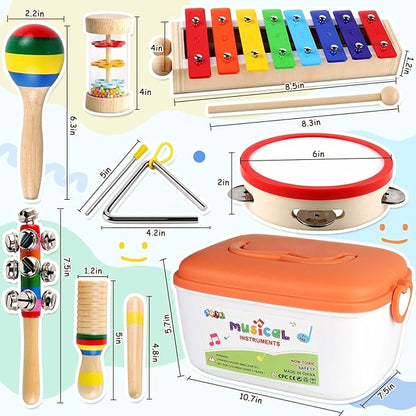 Kids Musical Instruments Montessori Baby Musical Toys for Toddlers 3-5 Wooden Percussion Instruments Toy for Preschool Educational