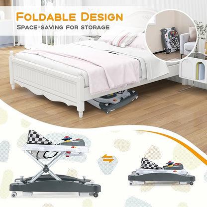 BABY JOY 6-in-1 Baby Walker, Foldable Baby Walker with Wheels, Adjustable Height, Music, Lights, Bouncer & Rocker Mode, Baby Walkers for Boys Girls 6-14 Months (Gray)