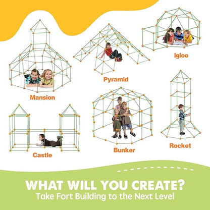 Tiny Land Fort Building Kit Creative Fort Indoor Outdoor for 5-12 Years Old Boys and Girls STEM Building Toys with Storage Bag DIY Castles Tunnels with 86 Rods and 44 Balls