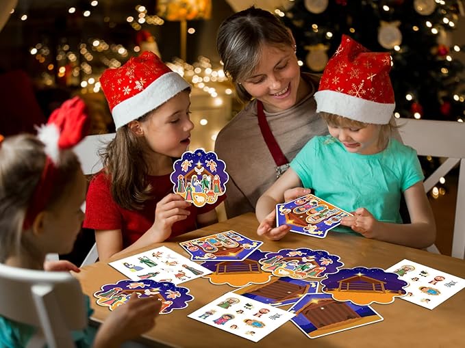 FaCraft Nativity Craft Sticker for Kids - 24pcs Make a Nativity Scene Stickers Christmas Crafts Kits DIY Nativity Set for Sunday School Classroom Religious Christian Xmas Party Game Favor Gifts