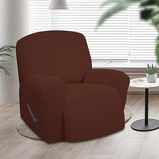 Easy-Going Oversized Recliner Stretch Sofa Slipcover Sofa Cover 1 Piece Furniture Protector Couch Soft with Elastic Bottom Kids,Polyester Spandex Jacquard Fabric Small Checks(Oversize Recliner,Coffee)