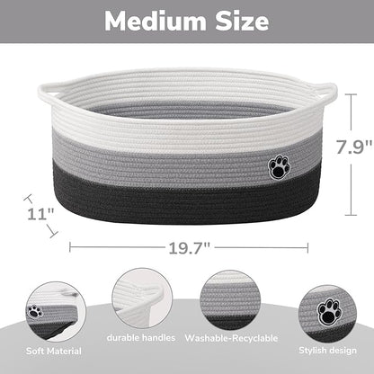 Large Dog Toy Basket, 19.7" X 11" X 7.9" Woven Baskets for Dog Cat Storage, Toy Basket with Handles for Nursery, Living Room, Gift Baskets Empty for Baby Shower, Mixed-Gray