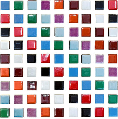 100 Pieces Ceramic Mosaic Tiles, 3/5" Square Shapes, Stained Colors, Ceramic Tiles Supplies for Crafts, Beginner Mosaic Project, Stepping Stones Decor - Mix Color