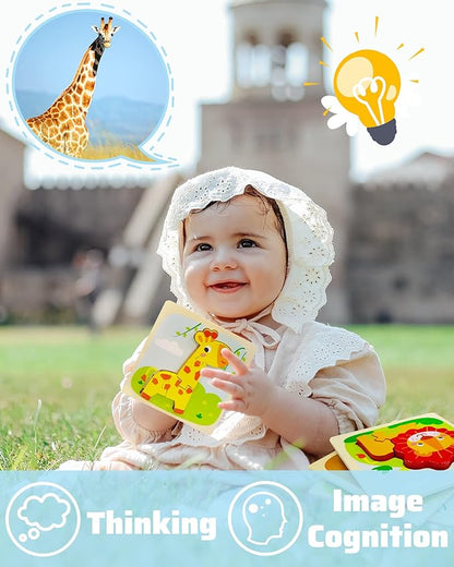 Benresive Wooden Toddler Puzzles Ages 1-3, Montessori Toys for 1 2 3 Year Old Boys Girls, 8 Pack Animal Toddler Toys Gifts for 1 2 3 Year Old Boys Girls, Learning Educational Preschool Toys