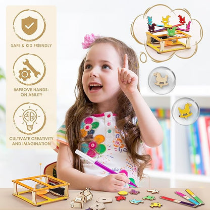 STEM Science Kit for Kids Ages 8-12, Wood DIY Craft Building Kits for Boys Girls 7-11, Science Experiment Projects for Engineering Model Kit, 3D Wooden Puzzle Toys for 9 10 12 14 Years Old
