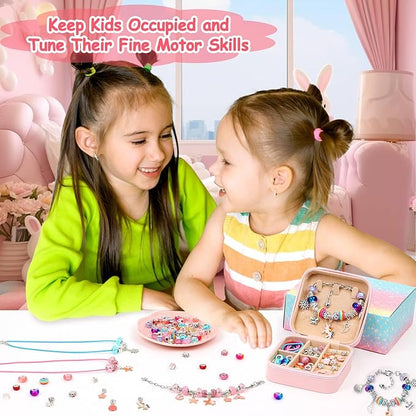 LifeisLuck Charm Jewelry Making Kit, Bracelet Making Kit for Girls, DIY Necklace Kit with Initial Jewelry Box, Unicorns Crafts Girls Toys Age 6-8 8-12 Birthday Valentines Day Gifts for Kids