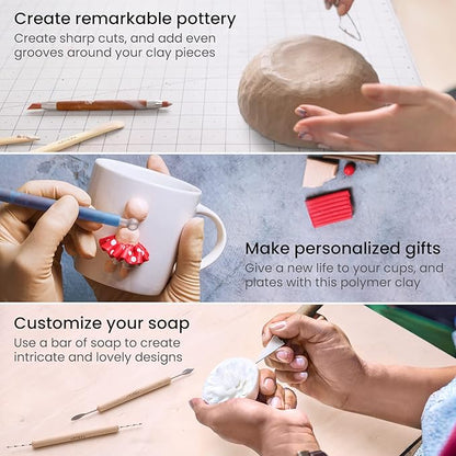 ARTEZA Pottery & Polymer Clay Tools, 22-Piece Sculpting Set, Steel Tip Tools with Wooden Handles, Craft Kit for Modeling, Carving