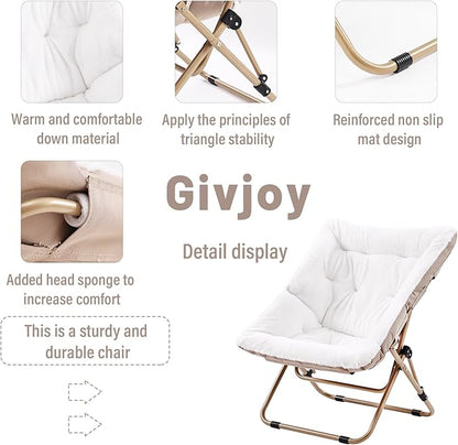 Comfy Saucer Chair with Ottoman, Oversized Folding Faux Fur Chair Soft Furry Lounge Lazy Chair with Metal Frame Moon Chair Accent Chair for Bedroom, Living Room, Dorm Rooms