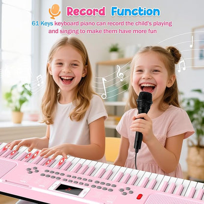 Piano Keyboard, 61 Key Upgrade Kids Pianos Music Toy with Light-up Keys & Pro Teaching Modes, Dual Speaker, 70 Demos,100 Tones, 100 Rhythms Perfect Christmas/Birthday Gift for Kids (Pink)