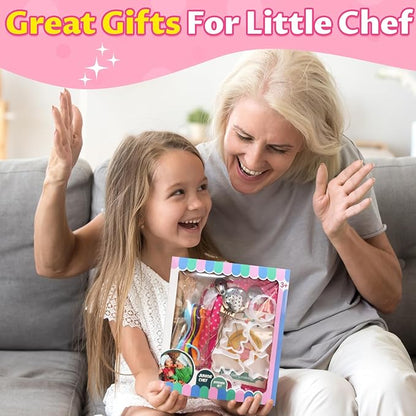 Kids Cooking Baking Set , Kids Kitchen Pretend Play Toys, Kids Chef Role Play Costume Set - Chef Hat and Matching Pink Apron, Birthday Xmas Gifts for 3-8 Year Old Girls Toys