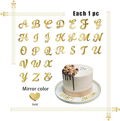 Acrylic Alphabet Cake Topper DIY Personalized Name Cupcake Toppers with A-Z Letter Mirrored Gold Picks for Custom Wedding Cake Decorations Baby Shower Happy Birthday Party Supplies (Uppercase)