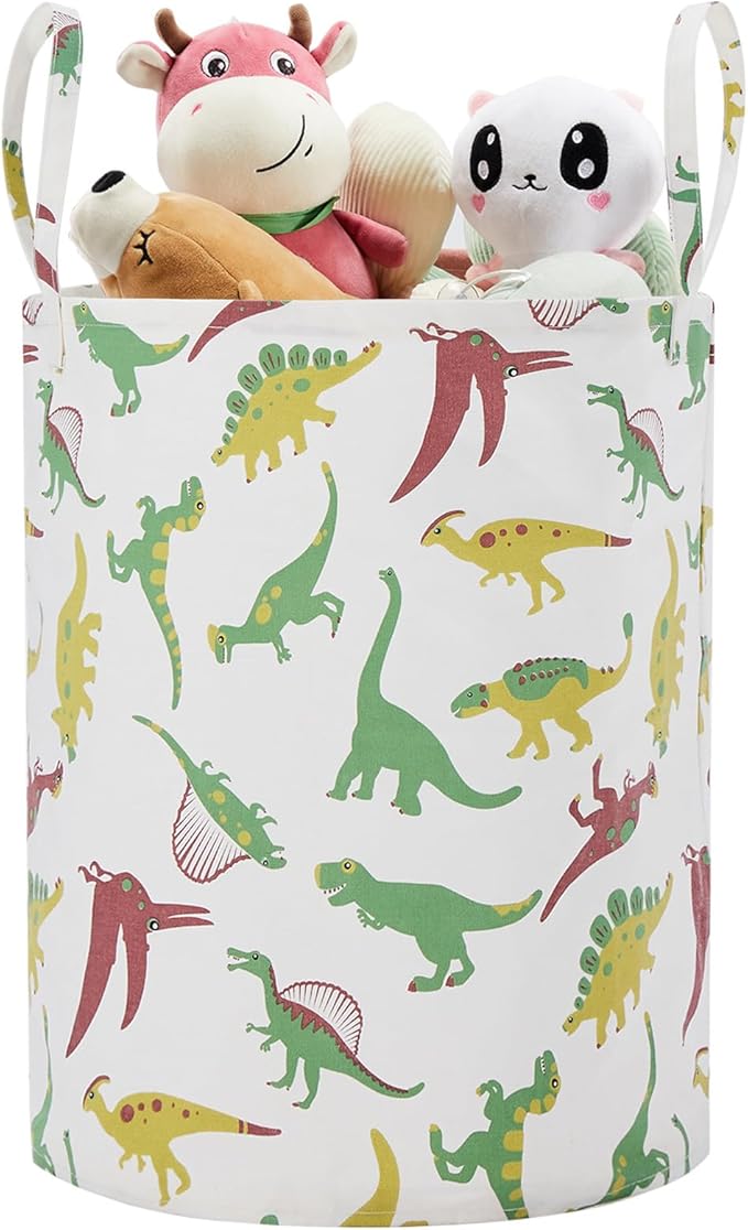 Large Storage Basket for Girls and Boys, Collapsible Laundry Hamper with Long Handles, Toy Bins for Nursery, Kids Room Décor (Green Dinosaur)