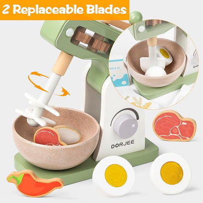 Dorjee Wooden Mixer Set, Mixer Sets for Kids Toddler, Toy Mixer Playset Play Kitchen Accessories Gift for Boys Girls Ages 3+