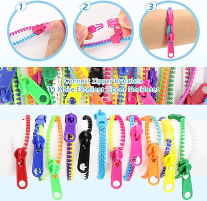 50 PCS Friendship Fidget Zipper Bracelet, 7.67 Inch Neon Colors Sensory Bracelet Bulk Set, Party Toys for Birthday, Christmas Goodie Bags, Small Prizes