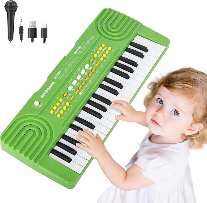 Upgraded Piano Keyboard Kids Toy for Toddlers 37 Key Electric Pianos with Microphone Toys for 3 4 5 6 7 Year Old Girls Boys Birthday Gifts (Green)