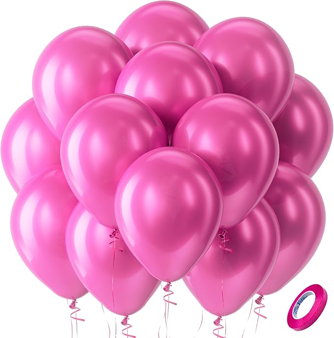 Bezente Pearl Hot Pink Balloons Latex Party Balloons - 100 Pack 12 inch Round Helium Magenta Fuchsia Dark Pink Balloons for Princess Gender Reveal Birthday Wedding Anniversary Party Decorations