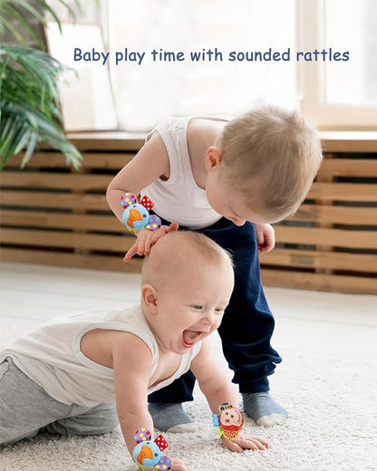 BLOOBLOOMAX Wrist Rattles Foot Finder Rattle Sock Baby Toy,Rattle Toy,Arm Hand Bracelet Rattle,Feet Leg Ankle Socks,Activity Rattle Present Gift for Newborn Infant Babies Boy Girl Bebe (5pcs-E)