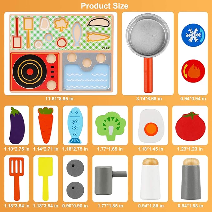 TOY Life Wooden Kitchen Sets for Kids, Wooden Play Food, Wooden Food Toys, Wooden Kitchen Toys, Wooden Play Set, Wooden Puzzles for Toddlers, Toy Cooking Set for Toddlers