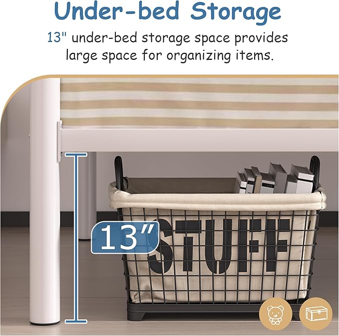 VECELO Twin Over Twin Bunk Bed with Built-in Ladder and Safety Guardrail, Heavy Duty Metal Bunkbeds, Space Saving, No Box Spring, White