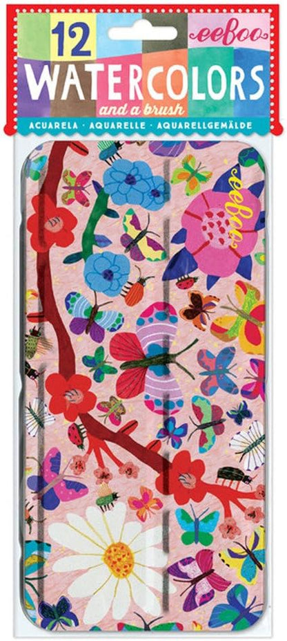 eeBoo: Butterflies Watercolor Paint Set, Easy to Close, Portable Tin Set, 12, Perfect for Watercolor Painting, Paint Brush Included