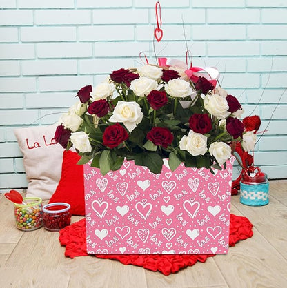 NTAOHAMPER Rectangular Storage Basket Empty,Collapsible Gift Basket with Handles,Heart Print Basket, Books Box,Room Decor(Lovely Heart)