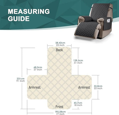 Ruaozz 100% Waterproof Recliner Chair Cover Non-Slip Reclining Cover for Recliner Chair Washable Chair Seat Cover with Elastic Straps for Kids, Dogs, Pets (Charcoal Grey, 23'')