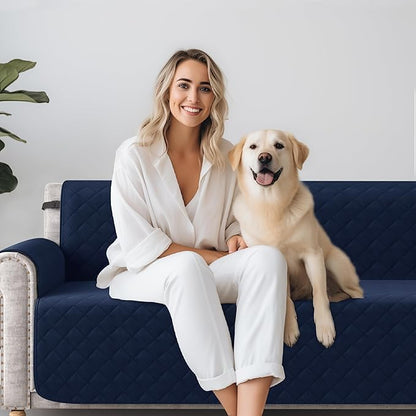 CHUN YI Couch Cover, Water Resistant Slipcover for 3 Cushion Sofa, Reversible Washable Sofa Cover with Adjustable Strap Storage Pocket for Living Room Dog Pet (Sofa, Navy)