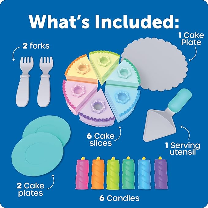 Learning Resources New Sprouts Serve & Share Birthday Cake - Imaginative Pretend Play Food, Fake Birthday Cake Set, Play Food Sets for Kids, Montessori Color Sorting Toys for Toddlers Ages 2+