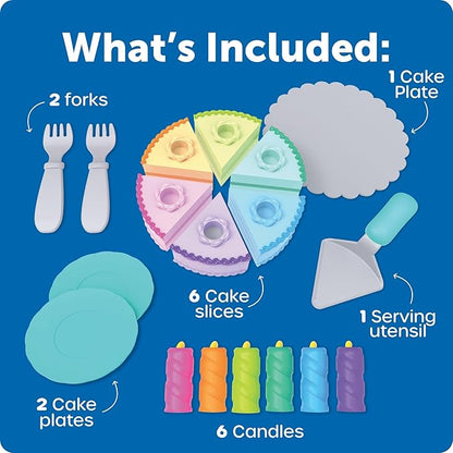Learning Resources New Sprouts Serve & Share Birthday Cake - Imaginative Pretend Play Food, Fake Birthday Cake Set, Play Food Sets for Kids, Montessori Color Sorting Toys for Toddlers Ages 2+